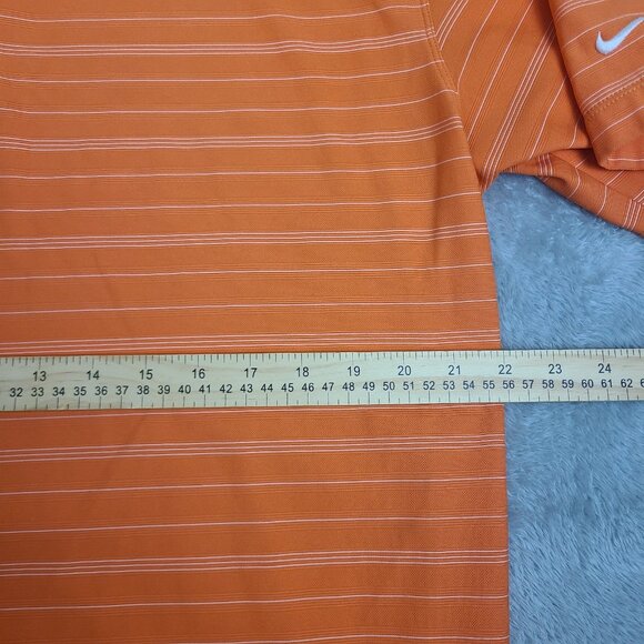 Nike Golf Polo Shirt Men's Large Orange Stripe Stretch Short Sleeve Fit Dry Logo - Picture 2 of 7